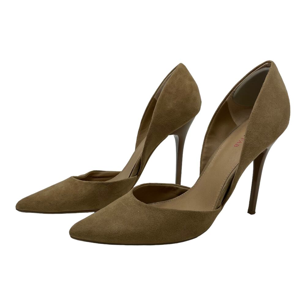 Just Fab Kently beige faux suede black heel pump shoes size 8.5